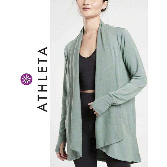 Athleta Pranayama Restore Wrap Cardigan Sweater Sage Green Size Medium - Picture 1 of 9